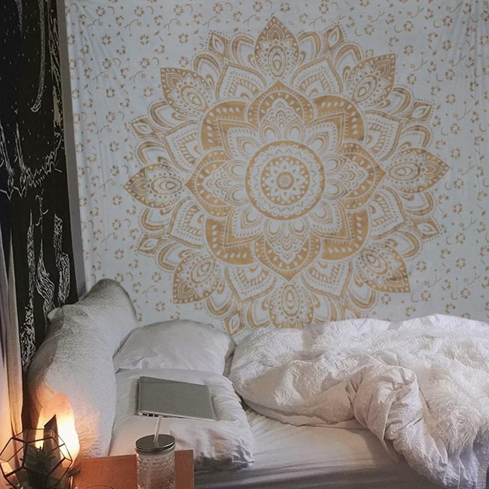 Gold Metallic Look Boho Wall Hanging Cotton Tapestry Bohemian Decor Mandala NEW - Picture 5 of 9